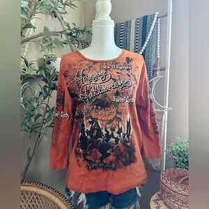Vintage Y2K Halloween Bedazzled Stuffed Double Sided Funky Quarter Sleeve Top